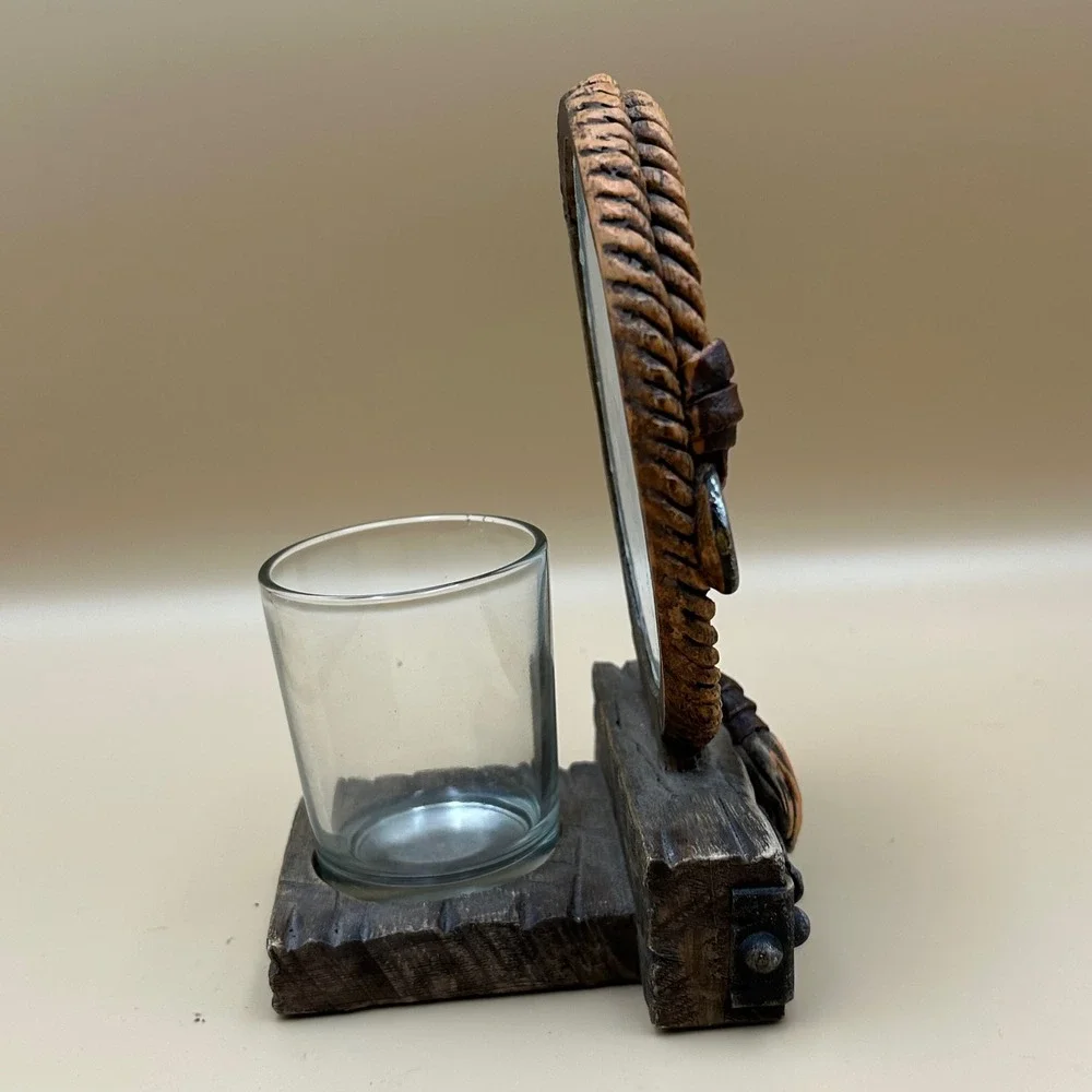 Western Rodeo Cowboy Steer Wrestling Laso Rope Votive Candle Holder Rustic Frame